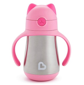 [termomunchkin_np] Termo de acero inoxidable con diseño de gato - 236 ml - 8 oz - Color Rosado - Marca Munchkin
