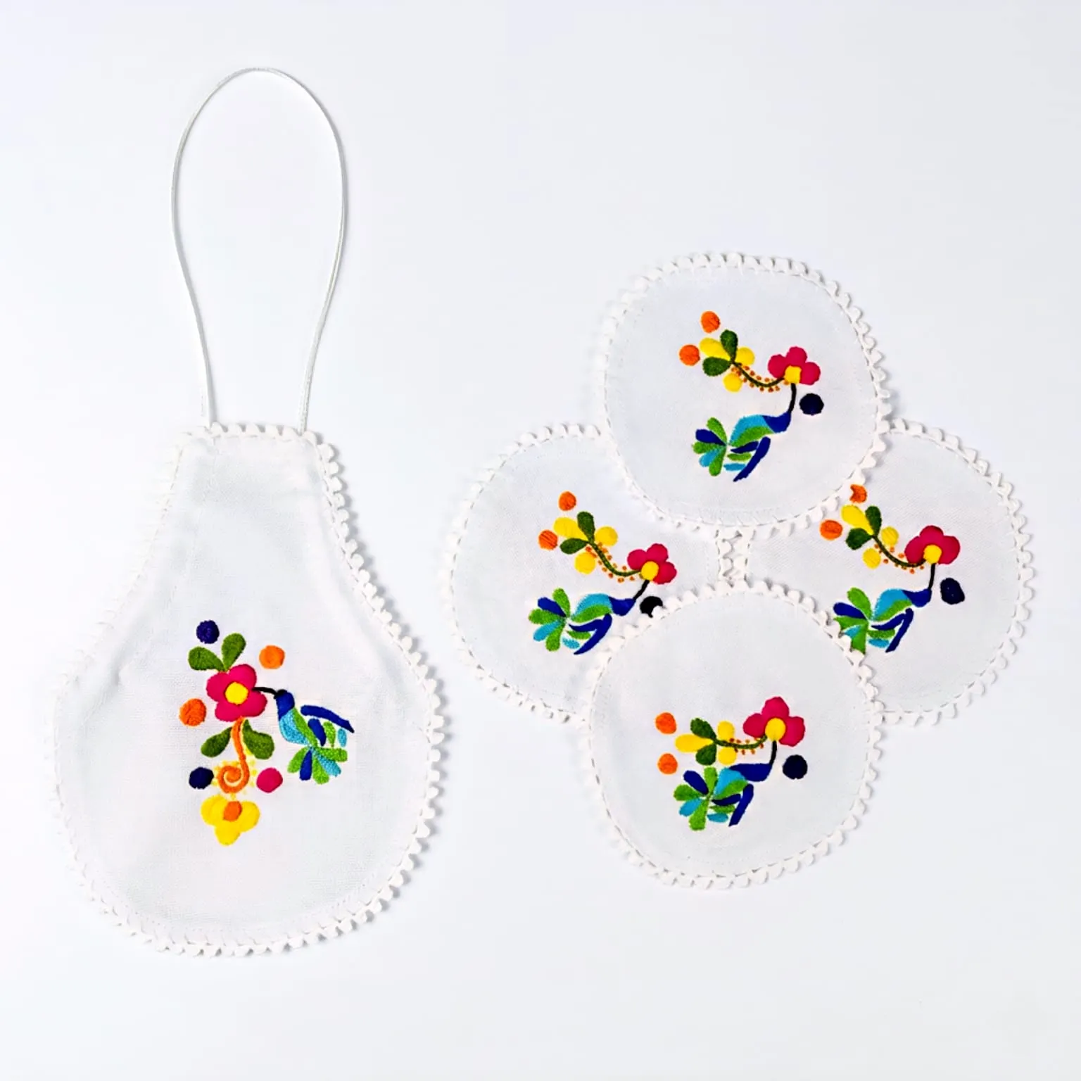 [1HONE239] Portavasos y Funda Bordados Hechos a Mano Estilo Zuleta