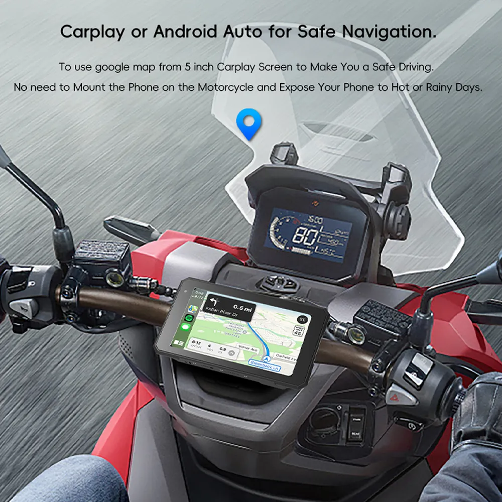 Pantalla para Moto con CarPlay y Android Auto 5” Bluetooth Q5S