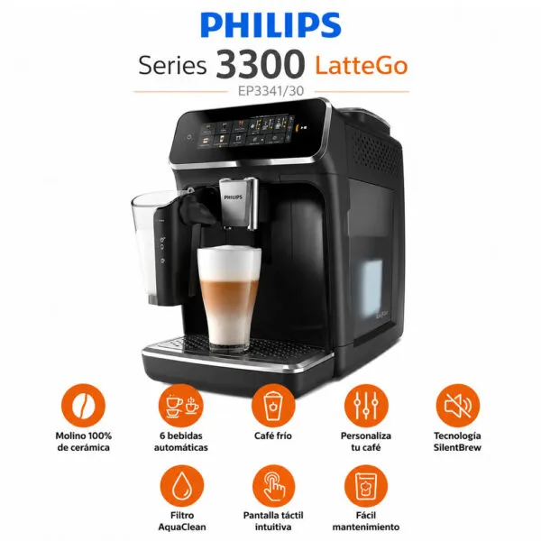 Máquina de Café Automática Philips 3300 LatteGo | Molino | Bebidas Calientes/Frías