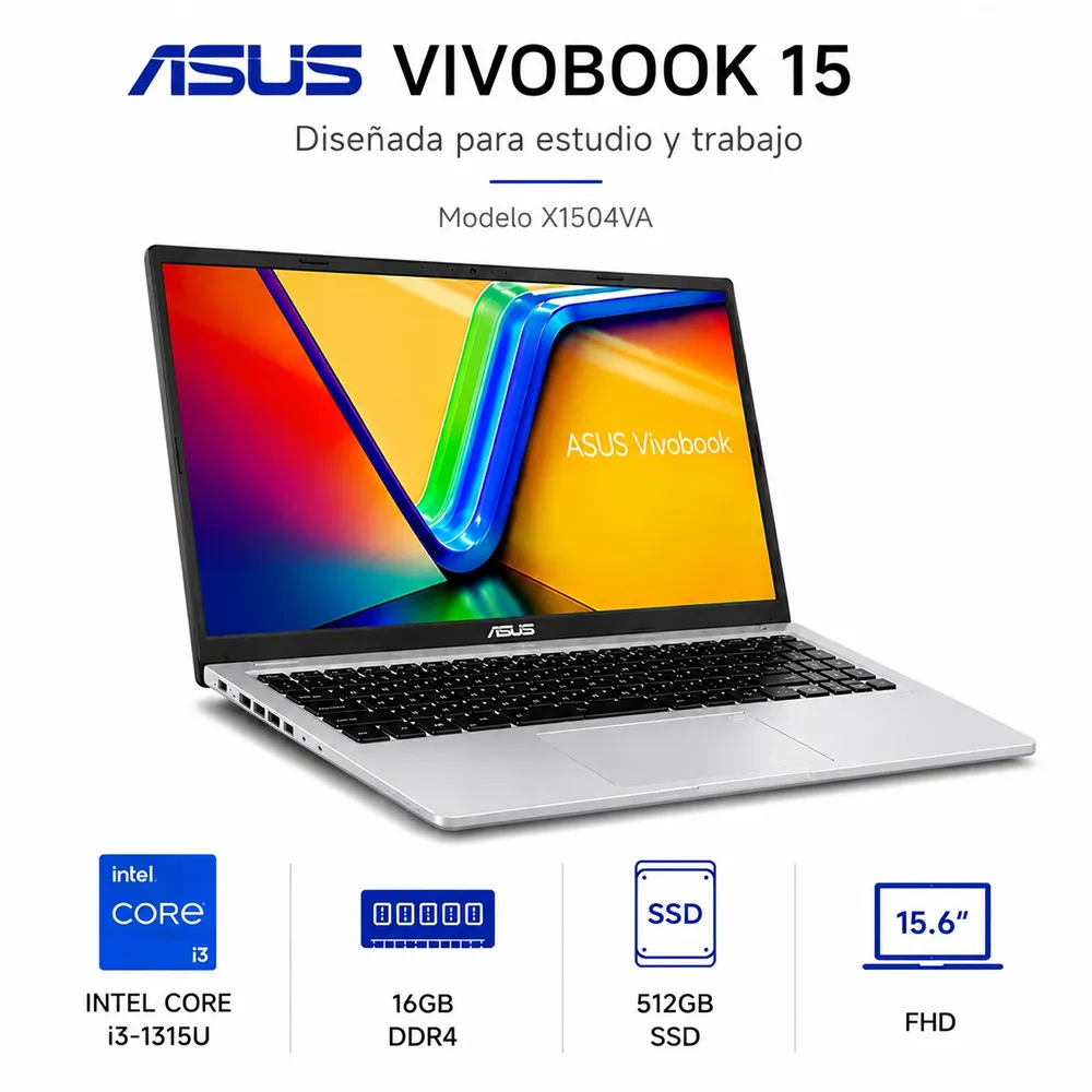 Laptop ASUS Vivobook 15 X1504VA i3-1315U 16 ram + 512 gb 15,6´´ fhd Azul