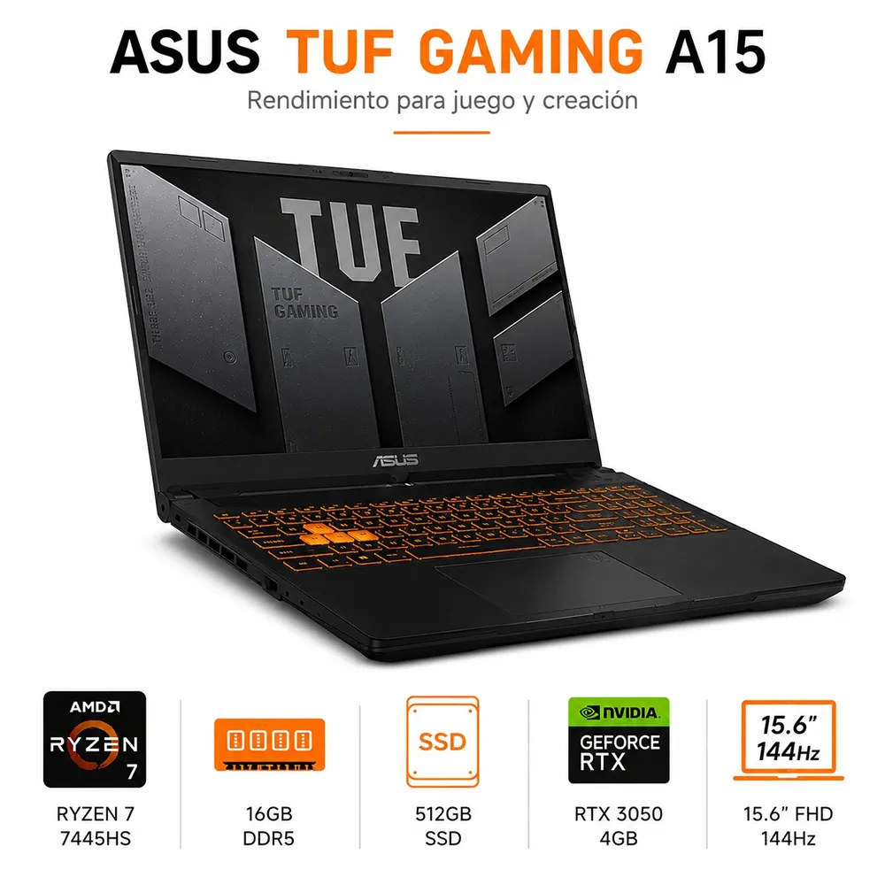 Laptop ASUS TUF Gaming A15 Ryzen™ 7 7445HS 16 gb + 512 ssd 4 gb  NNVIDIA ® GeForce RTX™ 3050 15.6” FHD