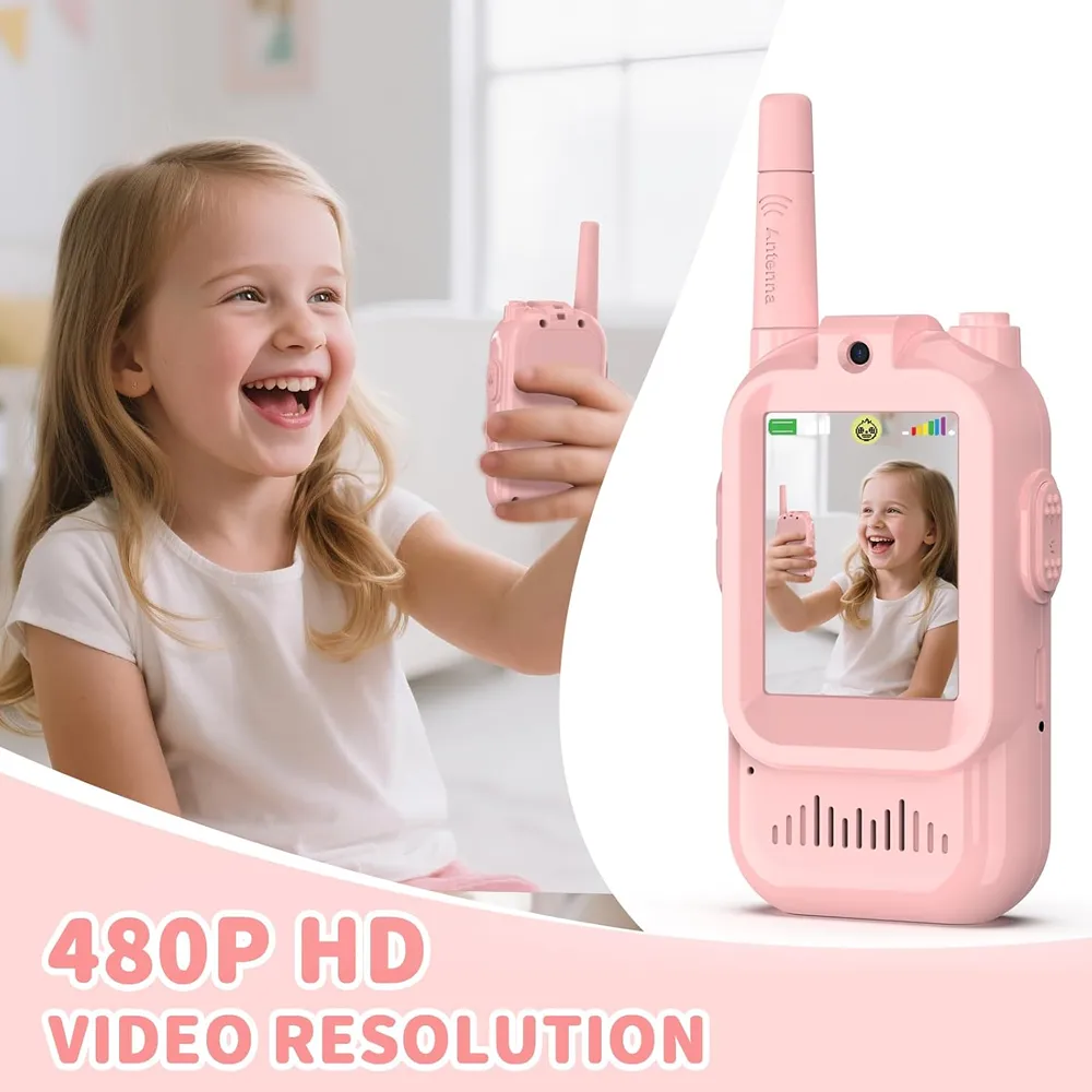 Mini Walkie Talkie Interactivo Infantil con Video Recargable 100mt Rosado