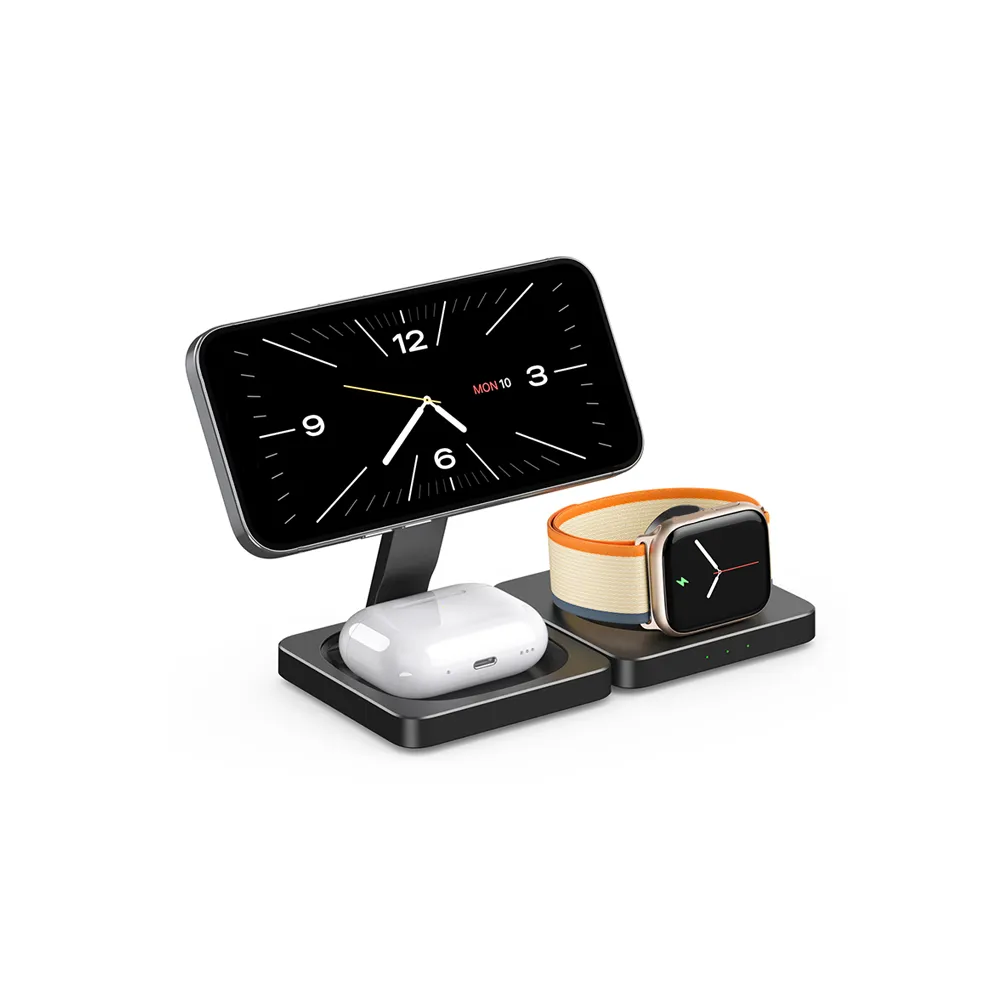Base Cargador Inalámbrico 3-1 15W Plegable/Transporte Apple iPhone Airpod Watch