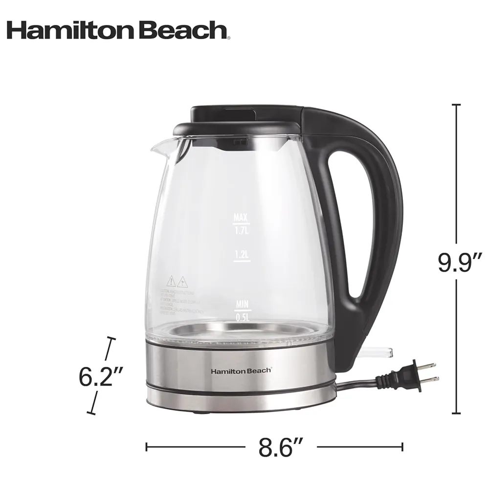 [Tetera azul transparente 40864] Tetera Electrica Y Hervidor De Agua Hamilton Beach 1.7 Litros Azul 40864 5H0004J
